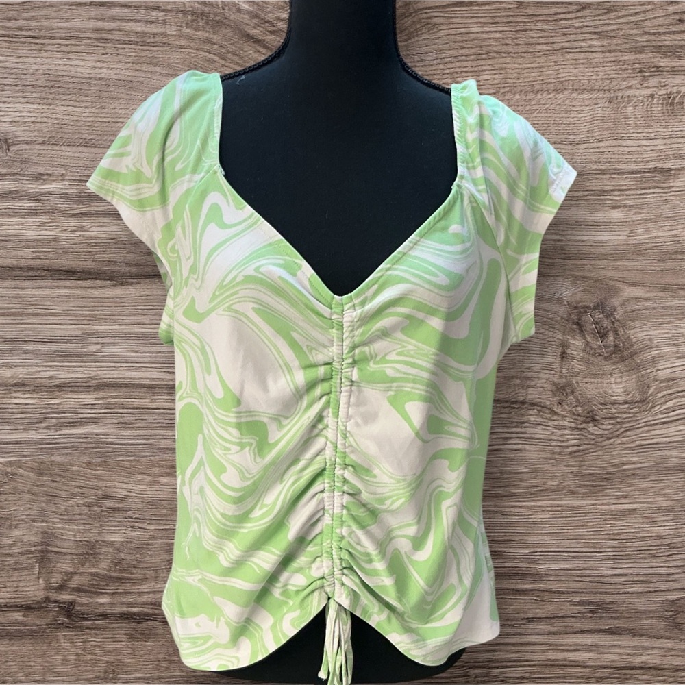 Derek Heart Mint and White Ruched Blouse
